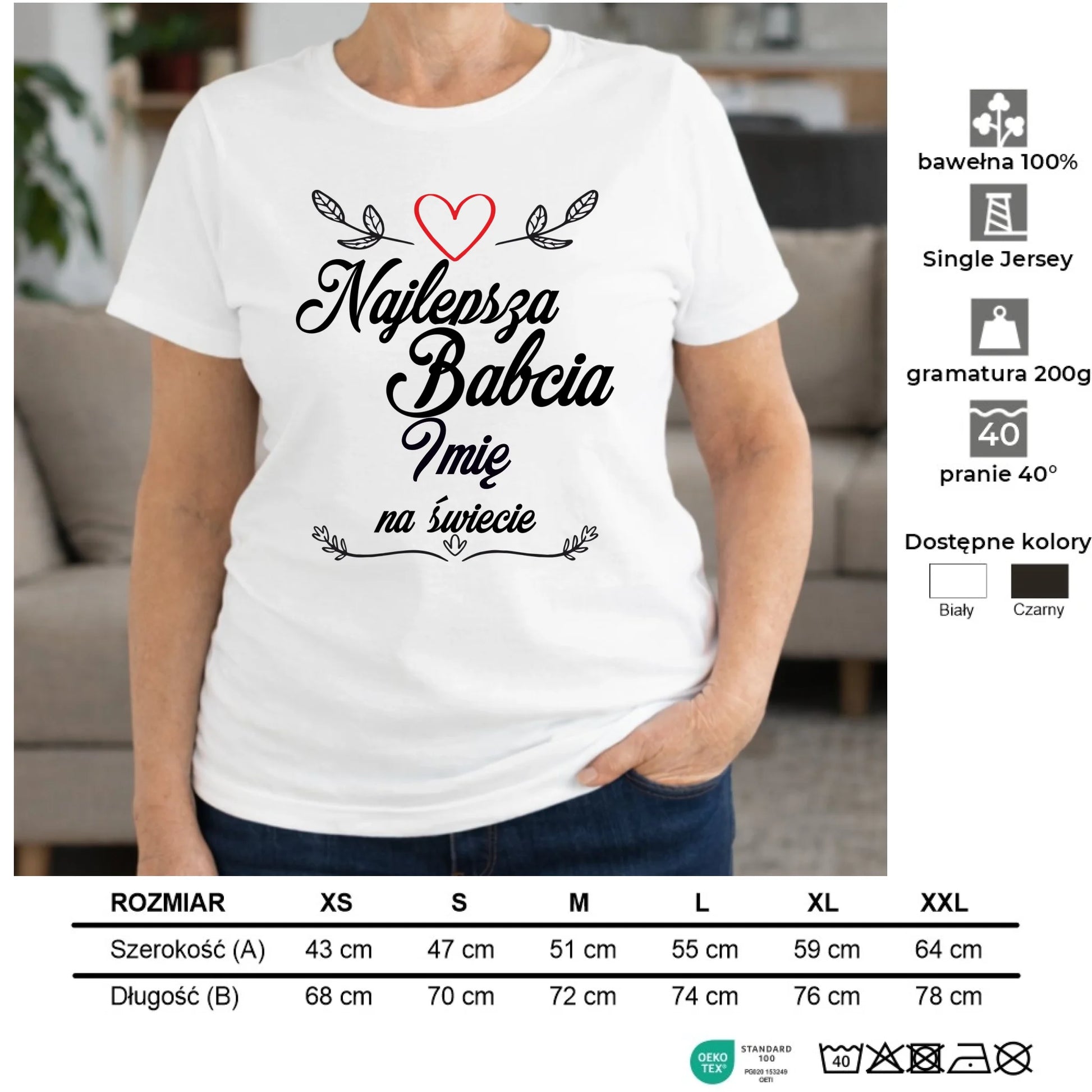 Koszulka dla babci - Najlepsza Babcia na Świecie - personalizowana B12 - StoryCups.pl
