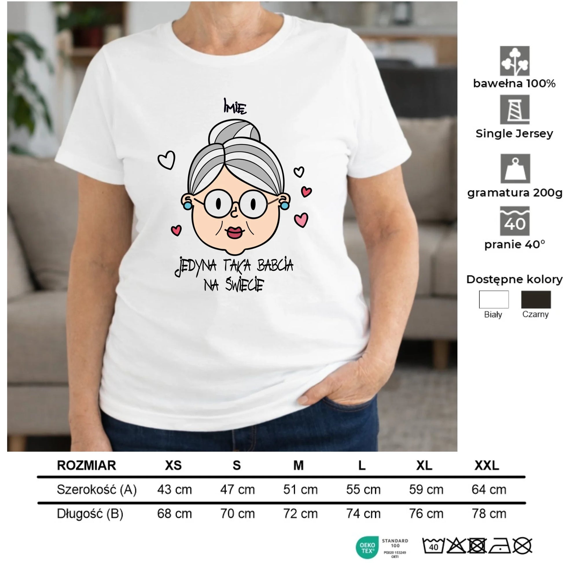 Koszulka dla babci - Jedyna taka babcia na świecie - personalizowana B15 - StoryCups.pl