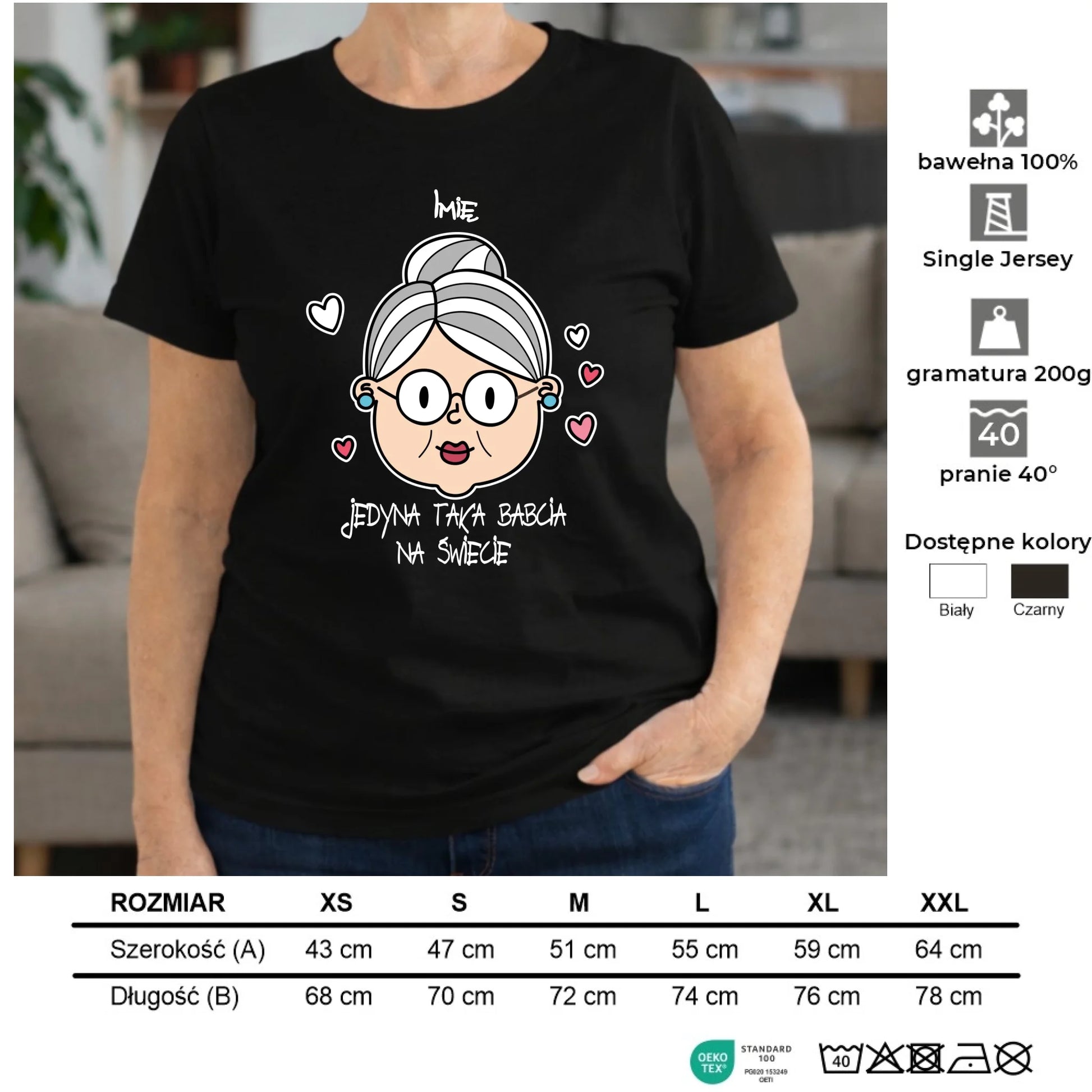 Koszulka dla babci - Jedyna taka babcia na świecie - personalizowana B15 - StoryCups.pl