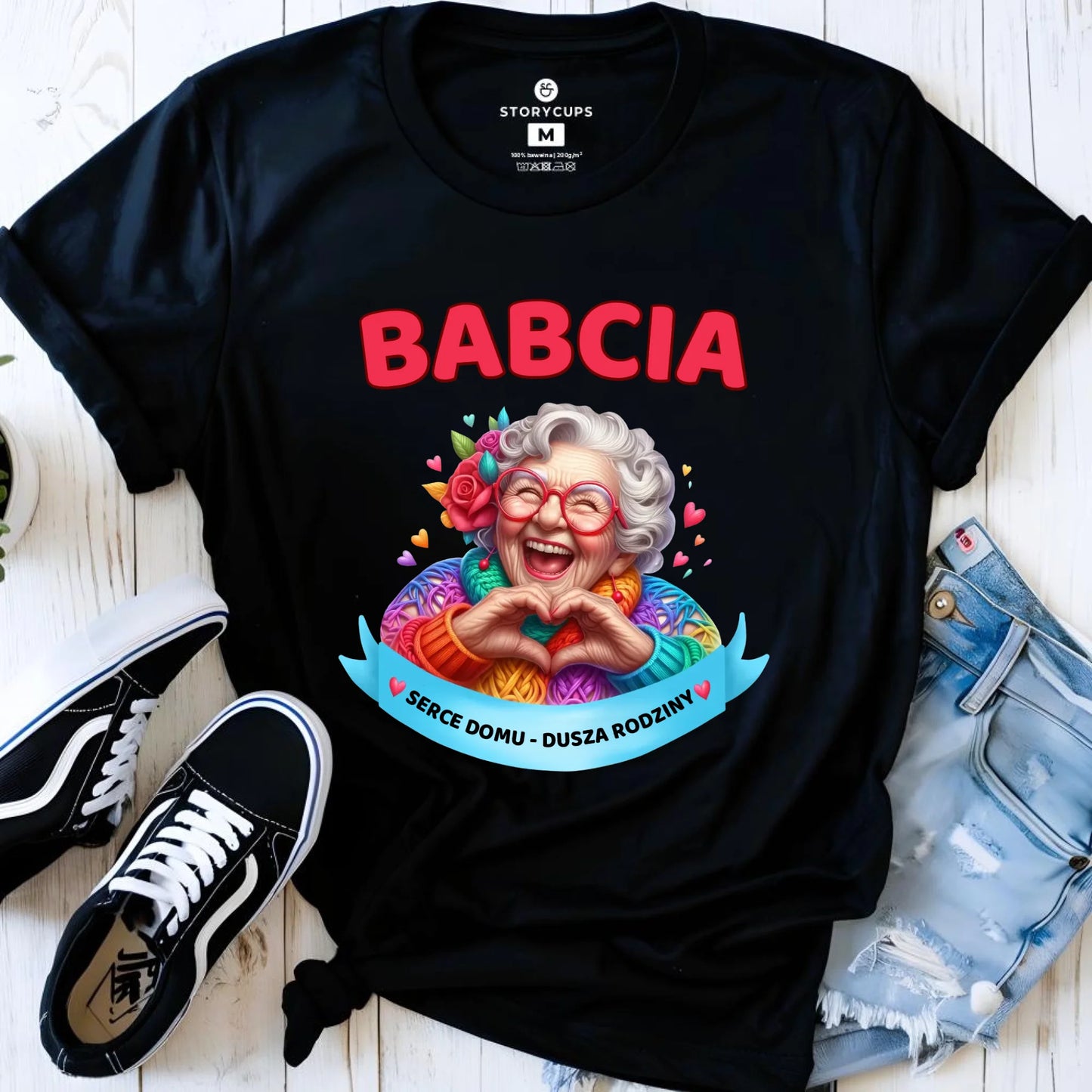 Koszulka dla babci - Babcia serce domu dusza rodziny B25 - StoryCups.pl