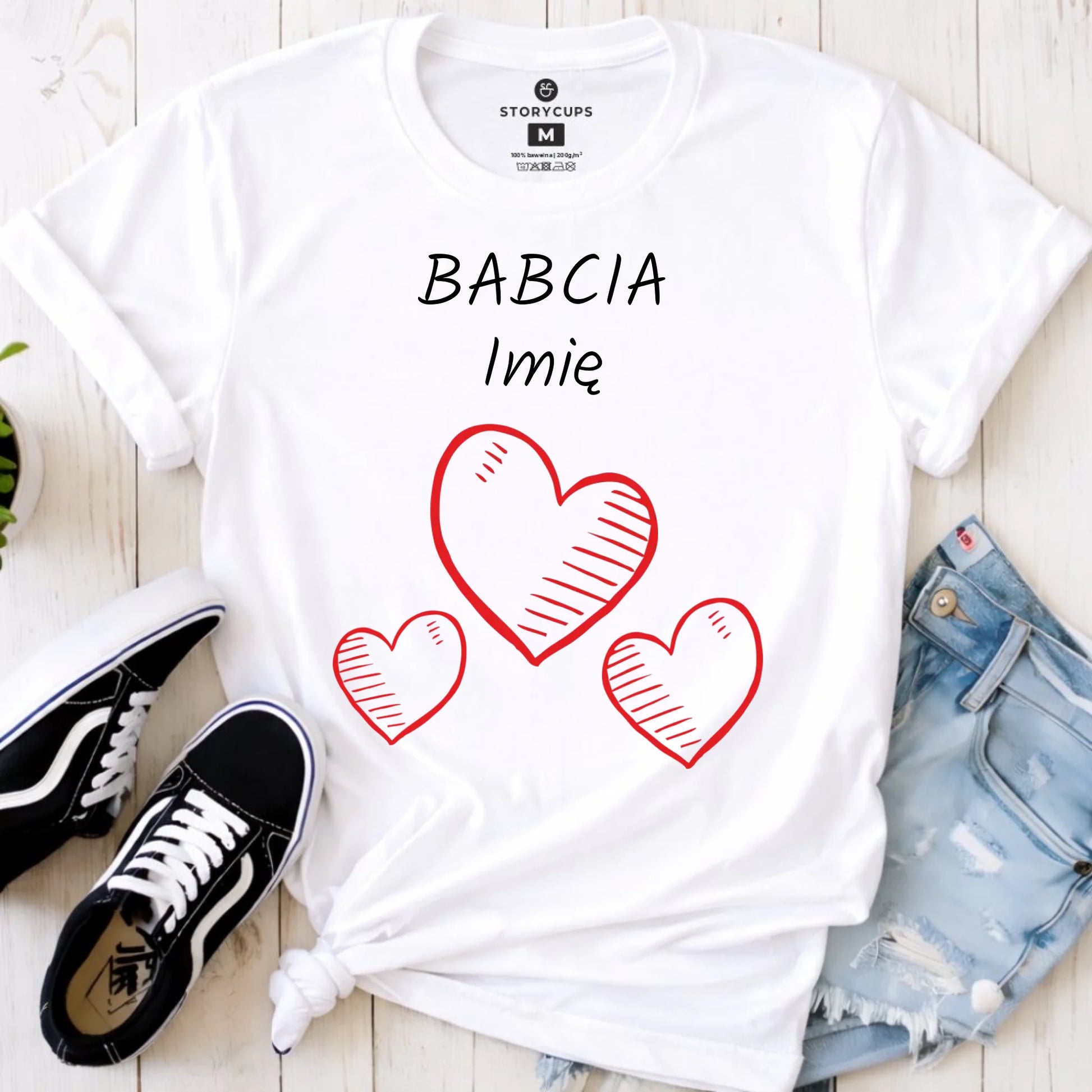 Koszulka dla babci - Serca - personalizowana B01 - StoryCups.pl