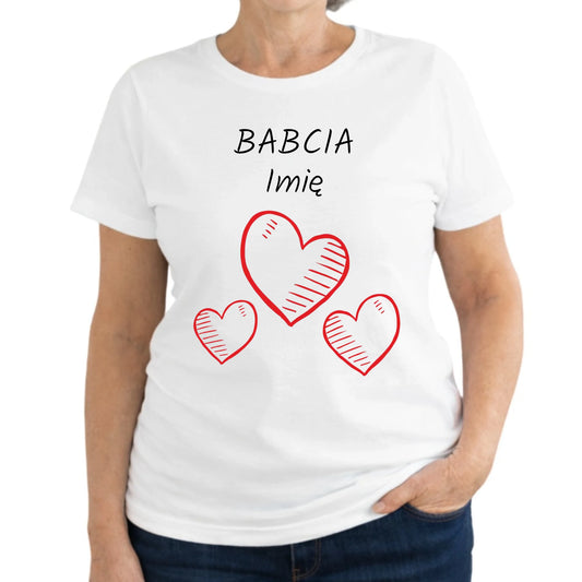 Koszulka dla babci - Serca - personalizowana B01 - StoryCups.pl