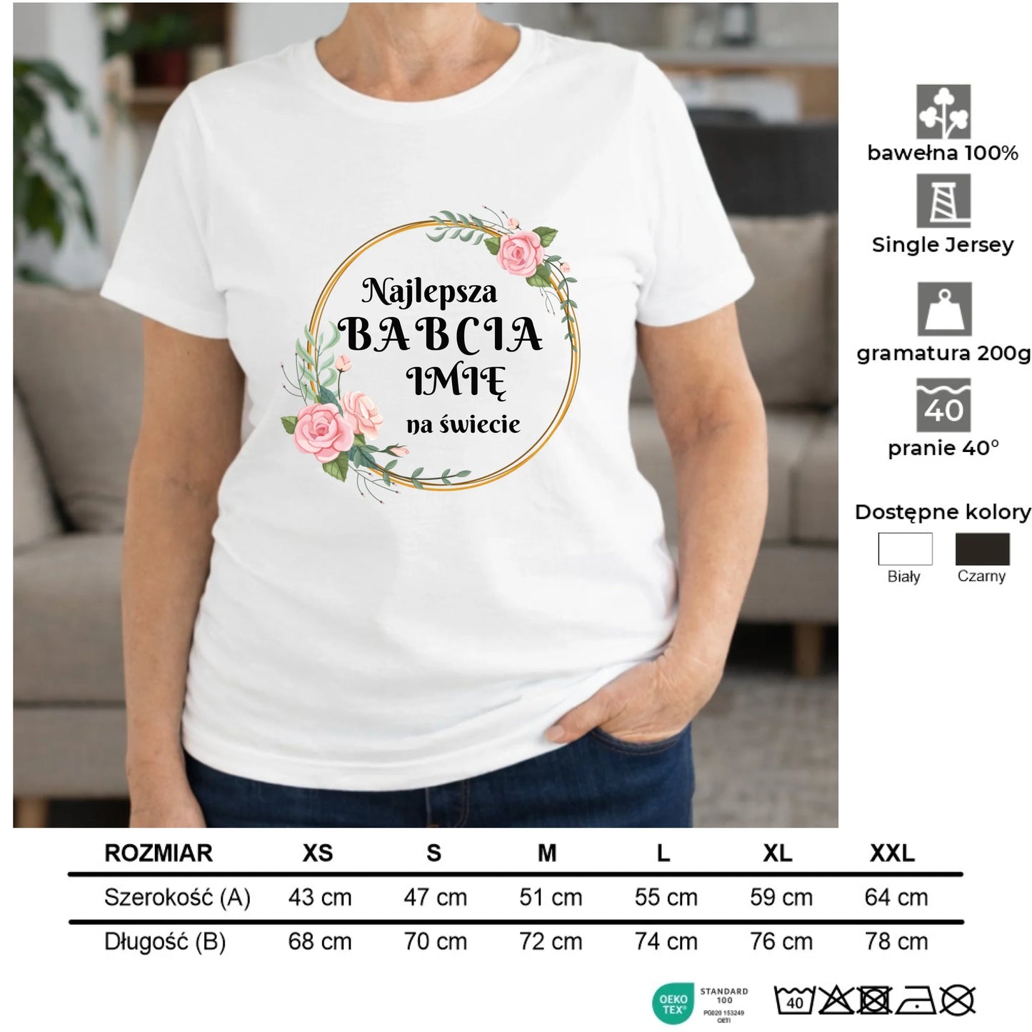 Koszulka dla babci - Najlepsza babcia na Świecie - personalizowana B04 - StoryCups.pl