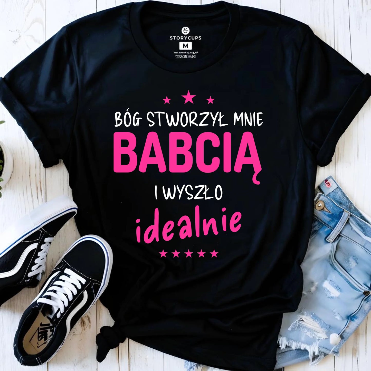 Koszulka dla babci - Bóg stworzył mnie babcią i wyszło idealnie B08 - StoryCups.pl