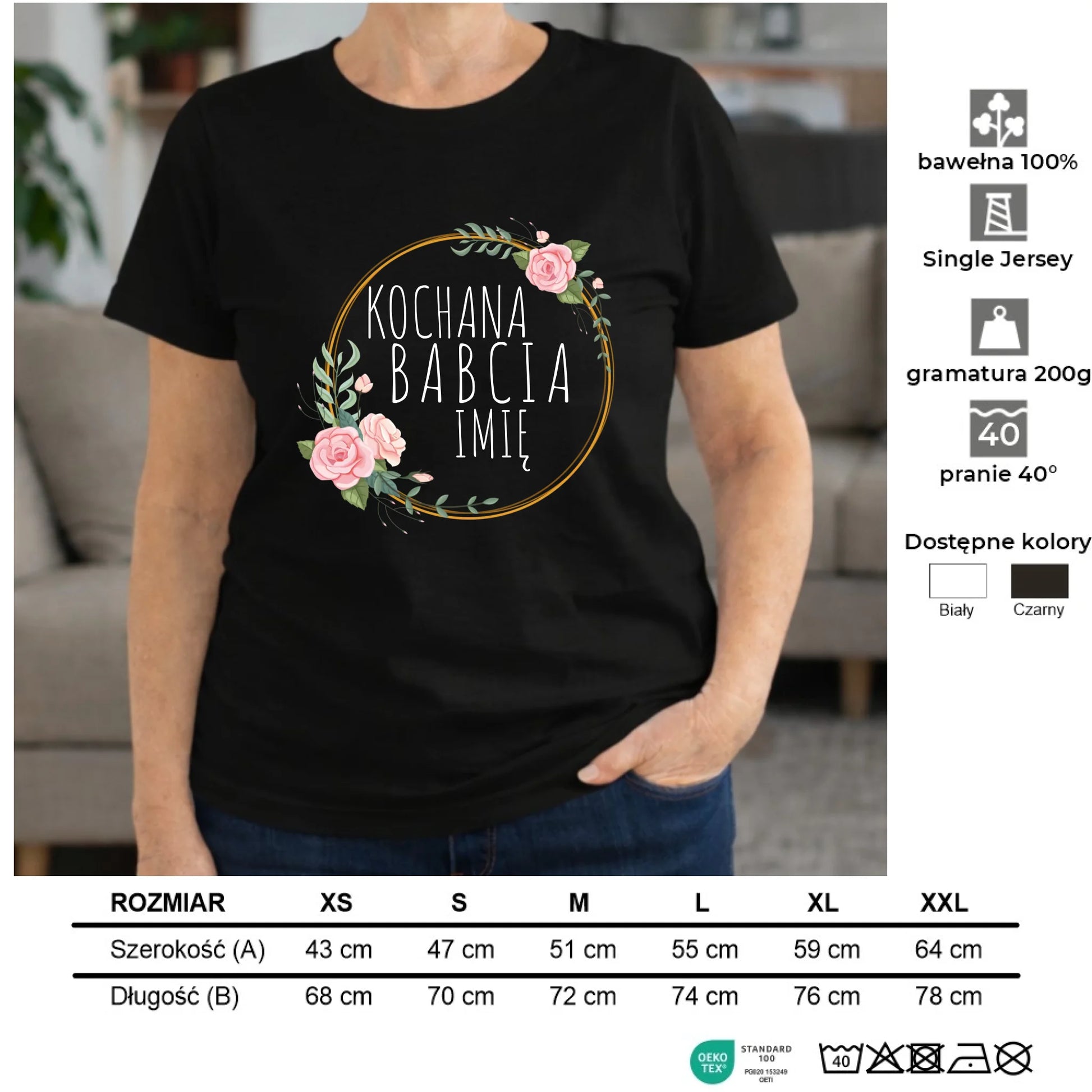 Koszulka dla babci - Kochana Babcia - personalizowana B10 - StoryCups.pl