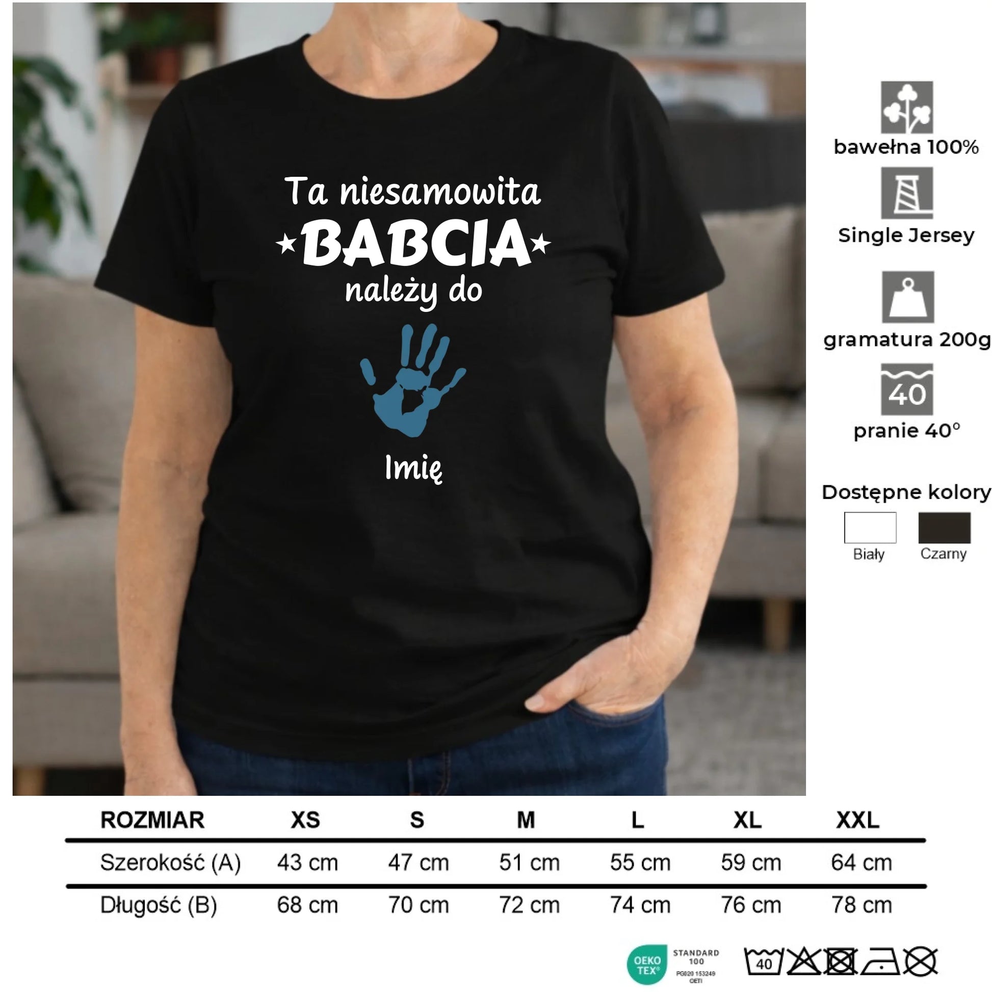 Koszulka dla babci - Babcia należy do wnuków 1–6 imion – personalizowana B33 - StoryCups.pl