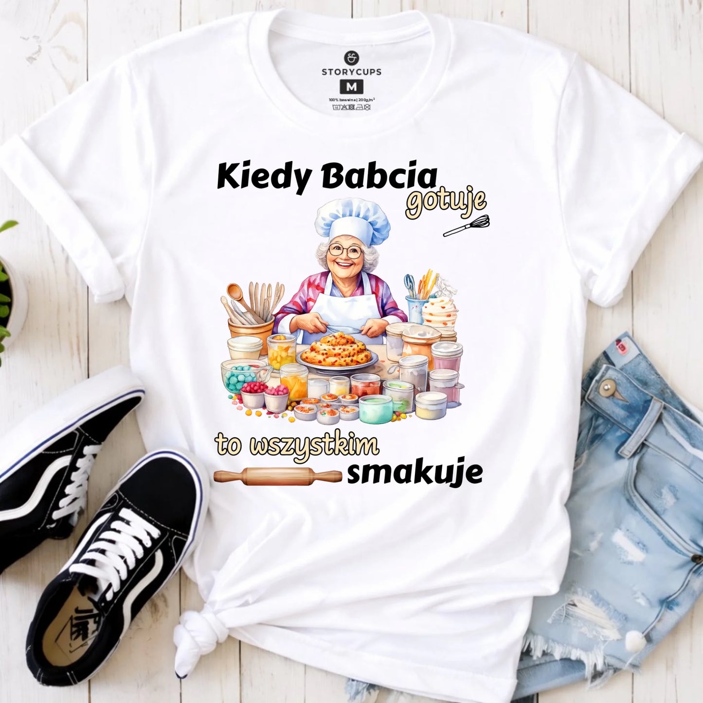 Koszulka dla babci - Kiedy babcia gotuje to wszystkim smakuje B34 - StoryCups.pl