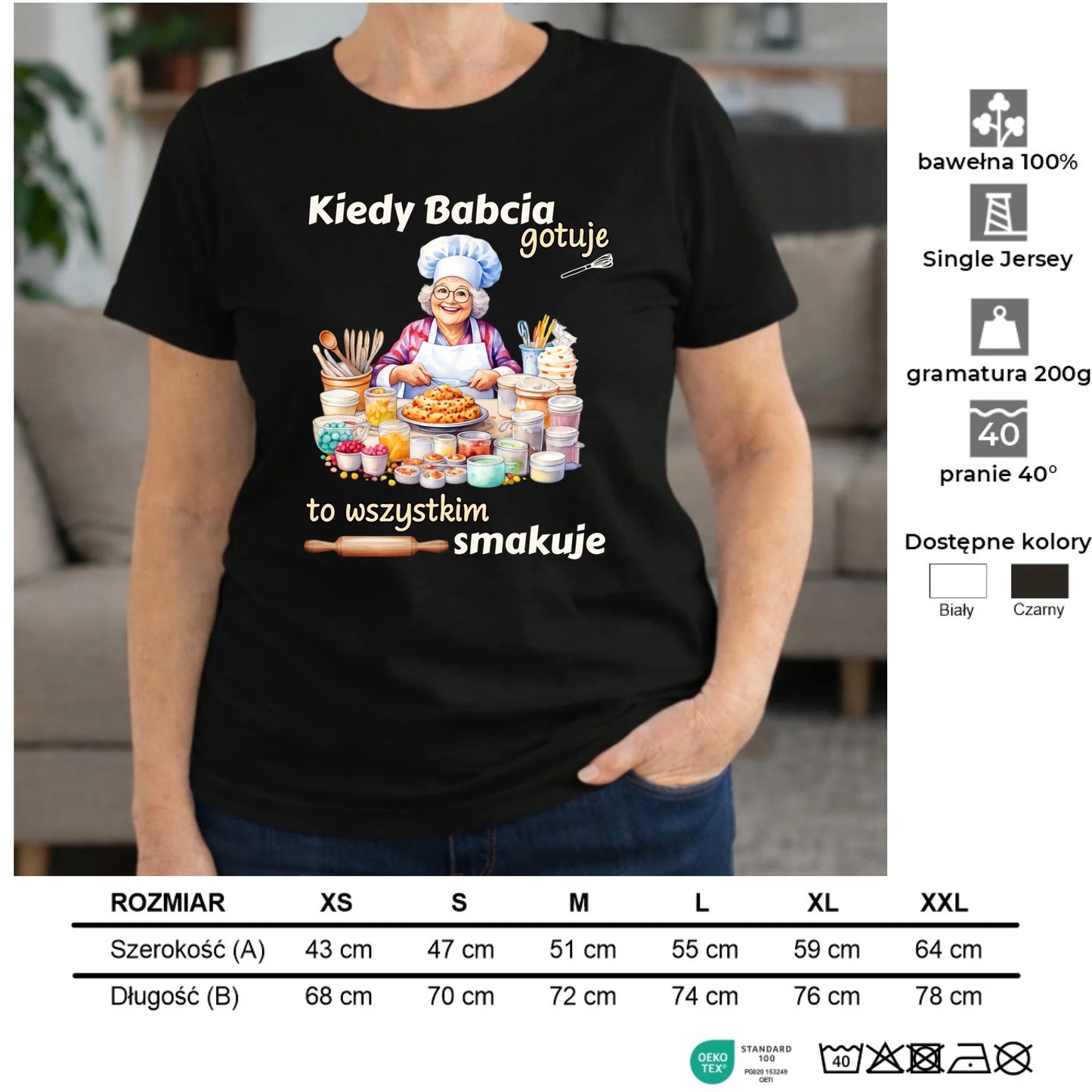 Koszulka dla babci - Kiedy babcia gotuje to wszystkim smakuje B34 - StoryCups.pl