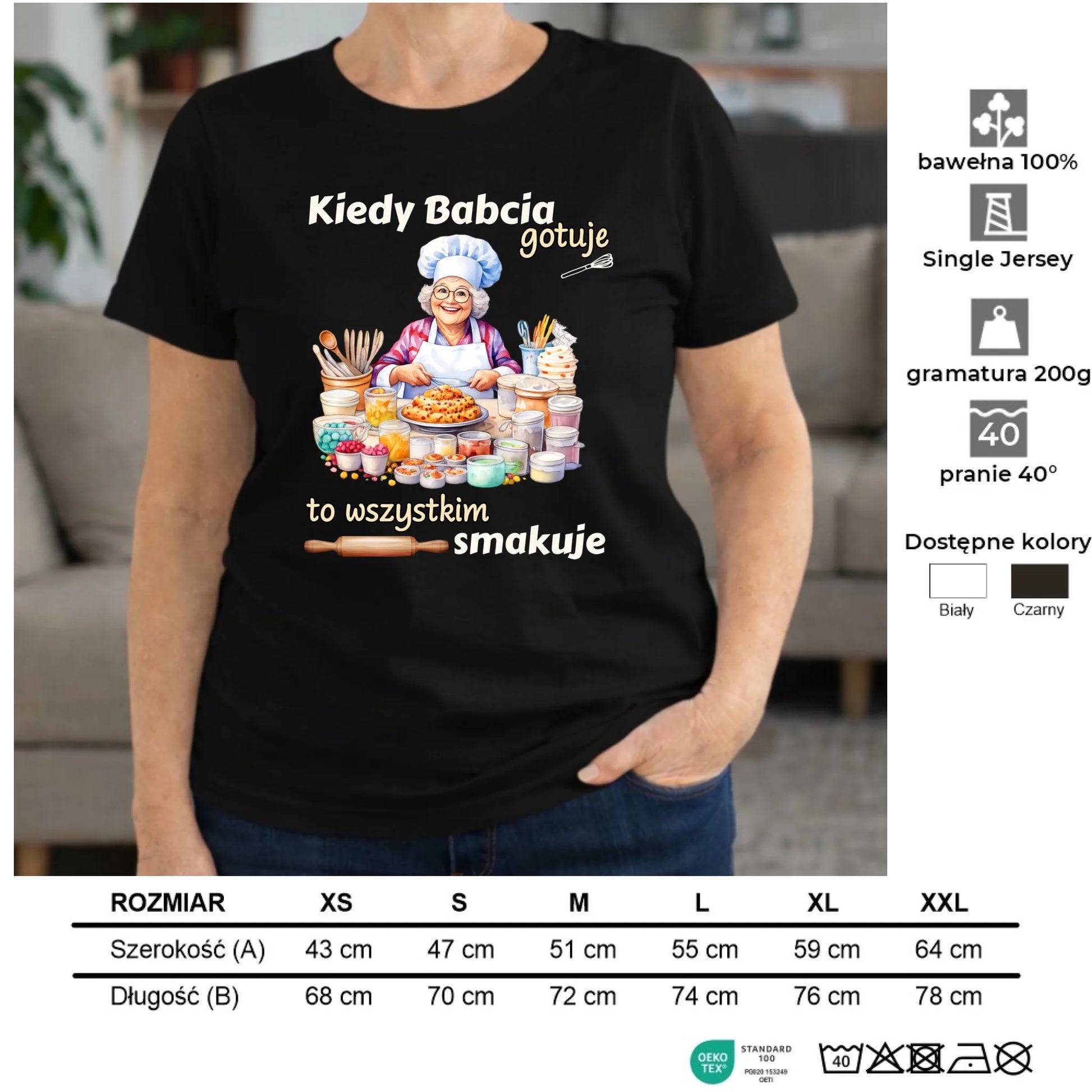 Koszulka dla babci - Kiedy babcia gotuje to wszystkim smakuje B34 - StoryCups.pl