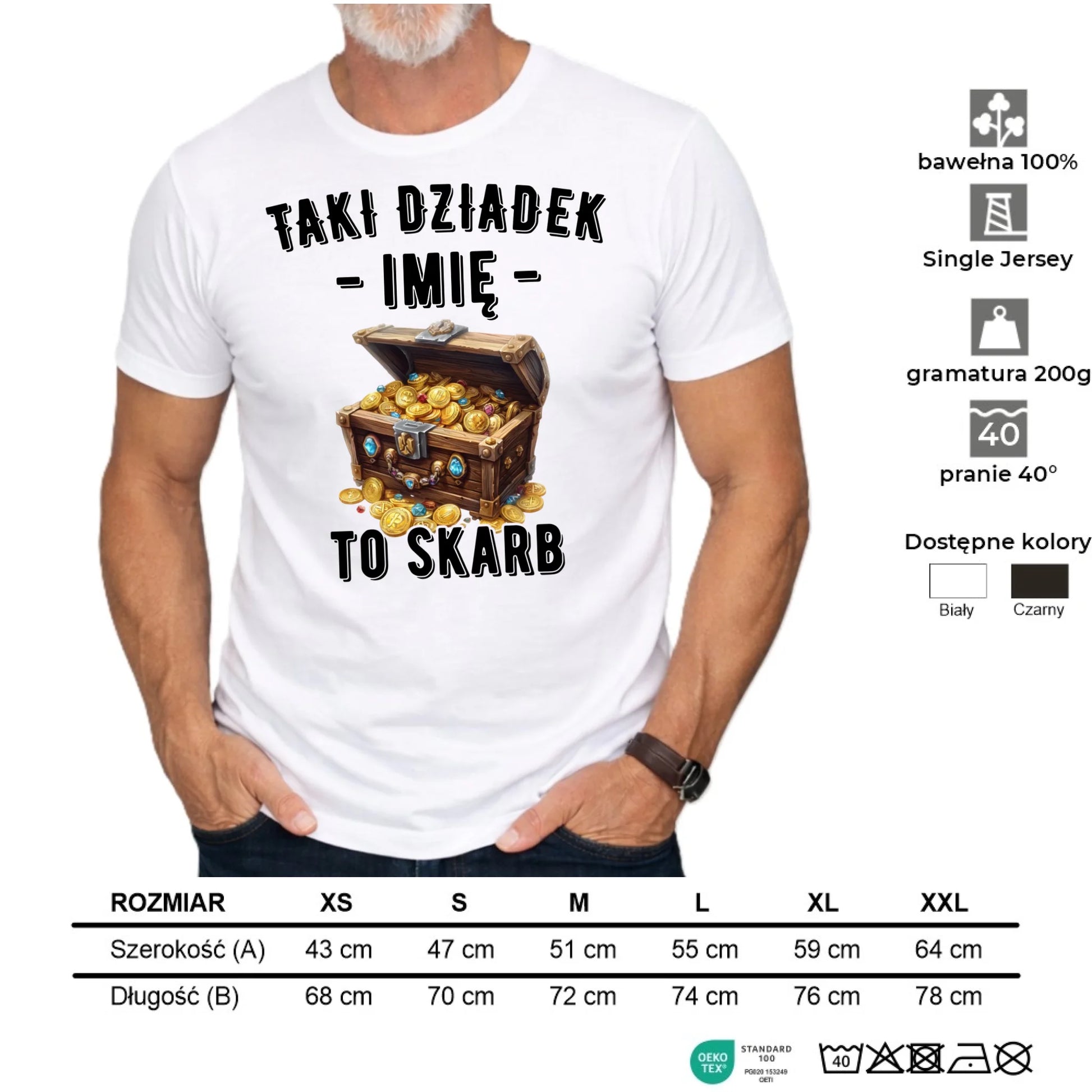 Koszulka dla dziadka - Taki dziadek to skarb - personalizowana D19 - StoryCups.pl