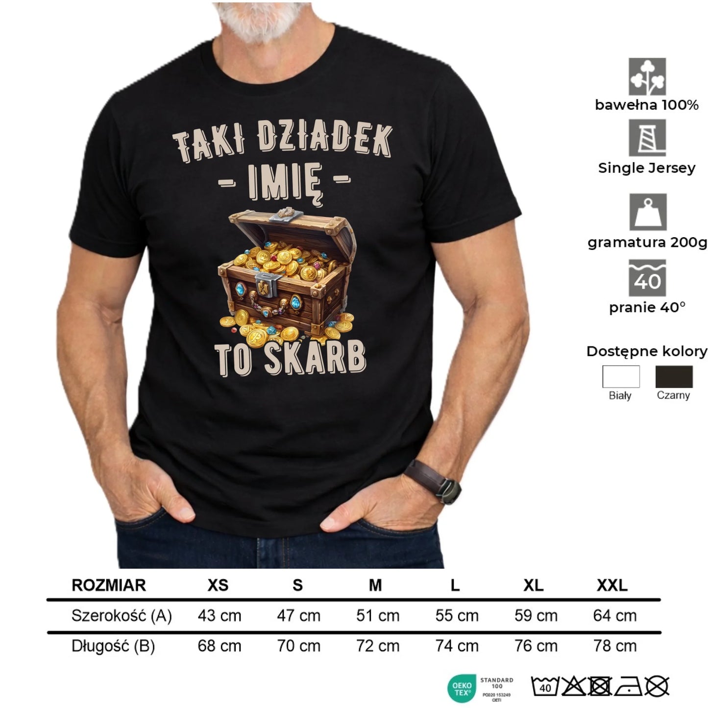 Koszulka dla dziadka - Taki dziadek to skarb - personalizowana D19 - StoryCups.pl