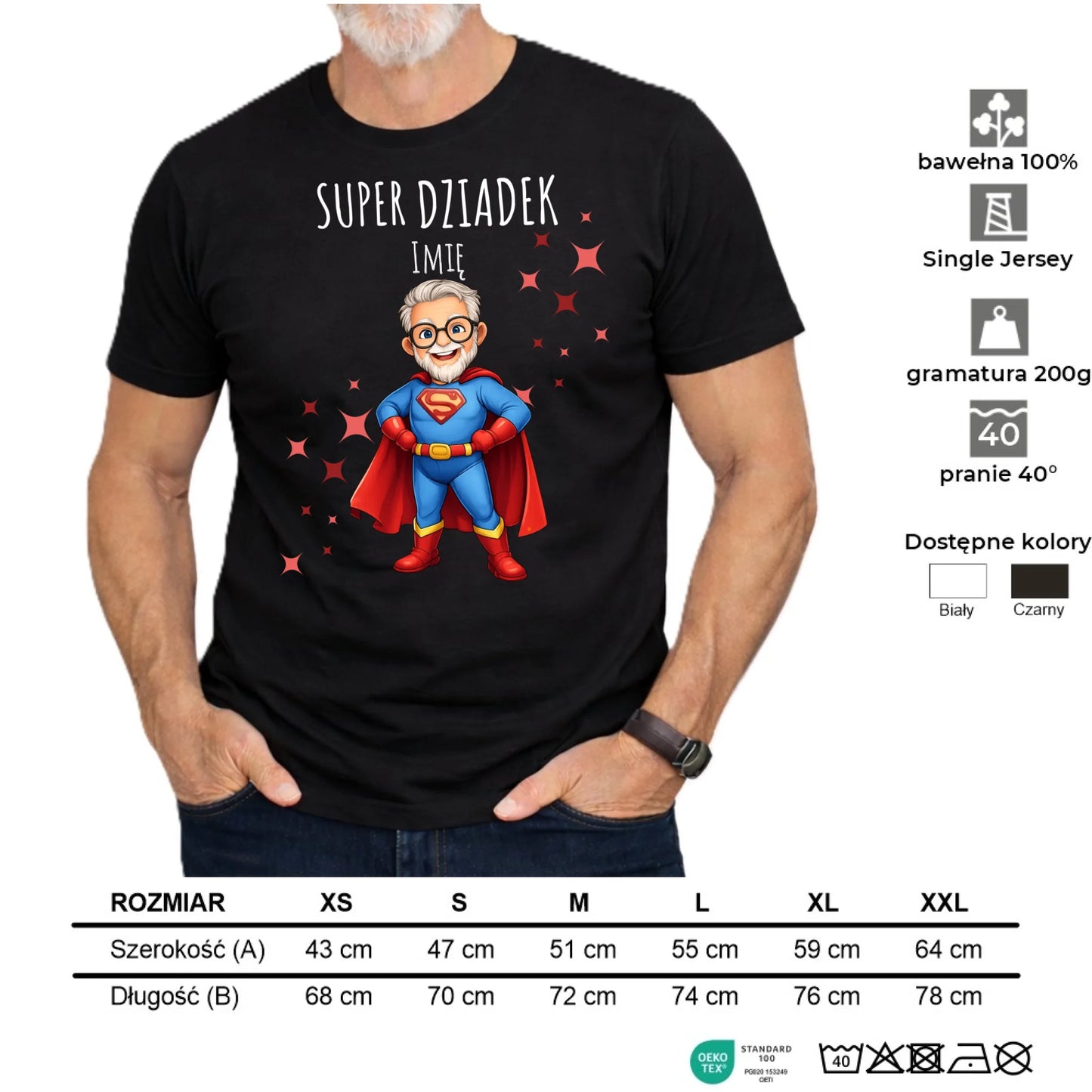 Koszulka dla dziadka - Super Dziadek - personalizowana D02 - StoryCups.pl