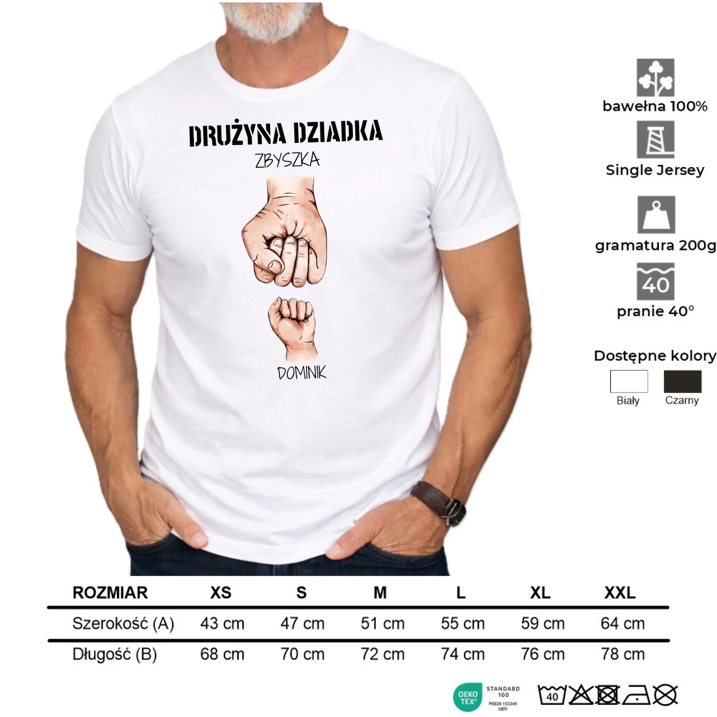 Koszulka dla dziadka - Drużyna dziadka 1-6 imion wnuków - personalizowana D07 - StoryCups.pl