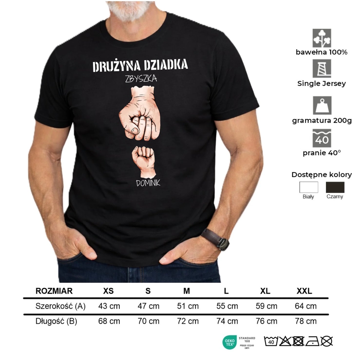 Koszulka dla dziadka - Drużyna dziadka 1-6 imion wnuków - personalizowana D07 - StoryCups.pl