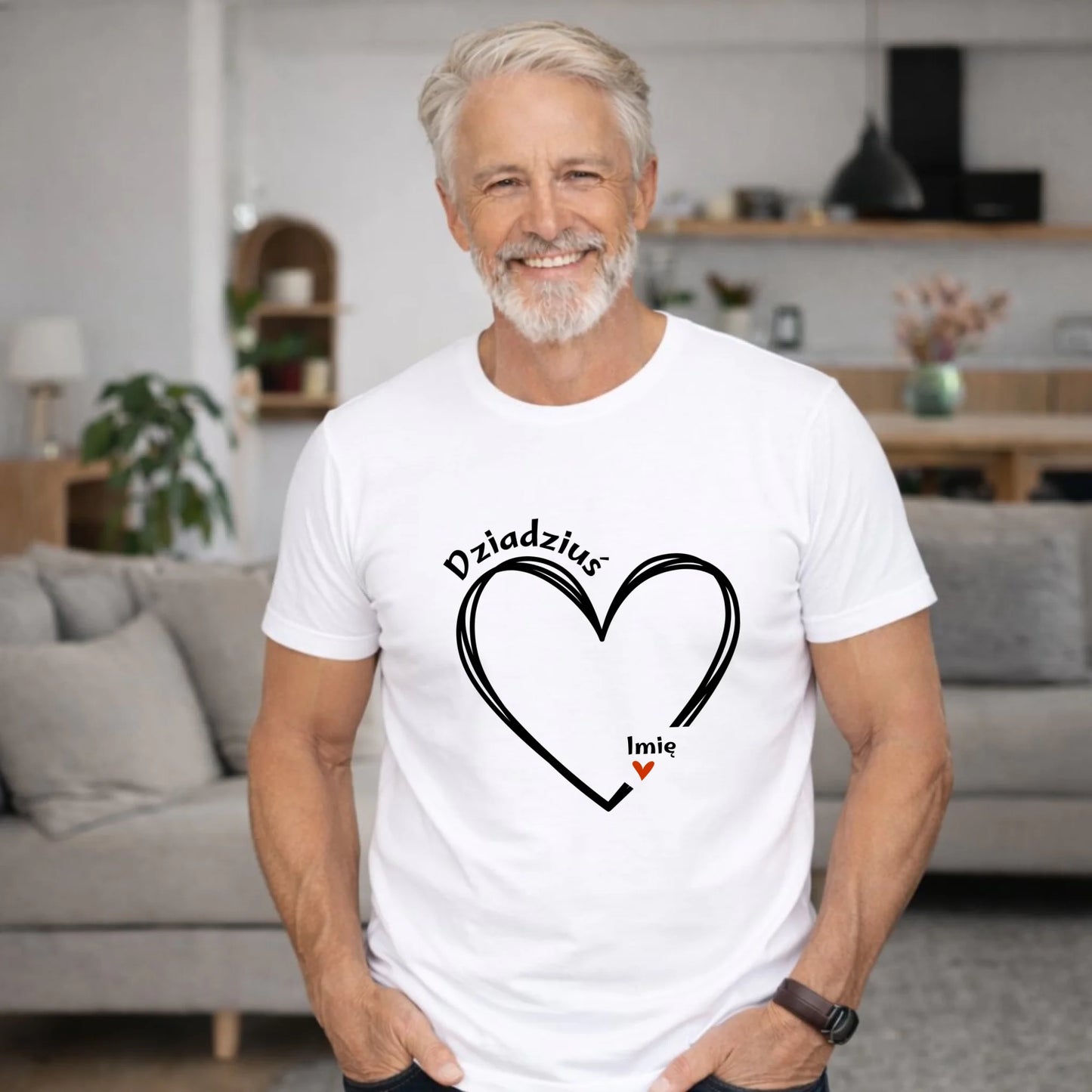 Koszulka dla dziadka - Serce z imionami wnuków 1-7 - personalizowana D26 - StoryCups.pl