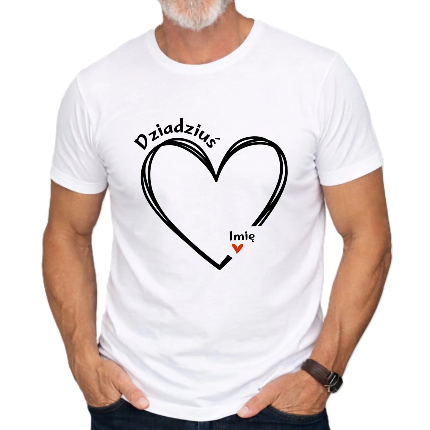 Koszulka dla dziadka - Serce z imionami wnuków 1-7 - personalizowana D26 - StoryCups.pl