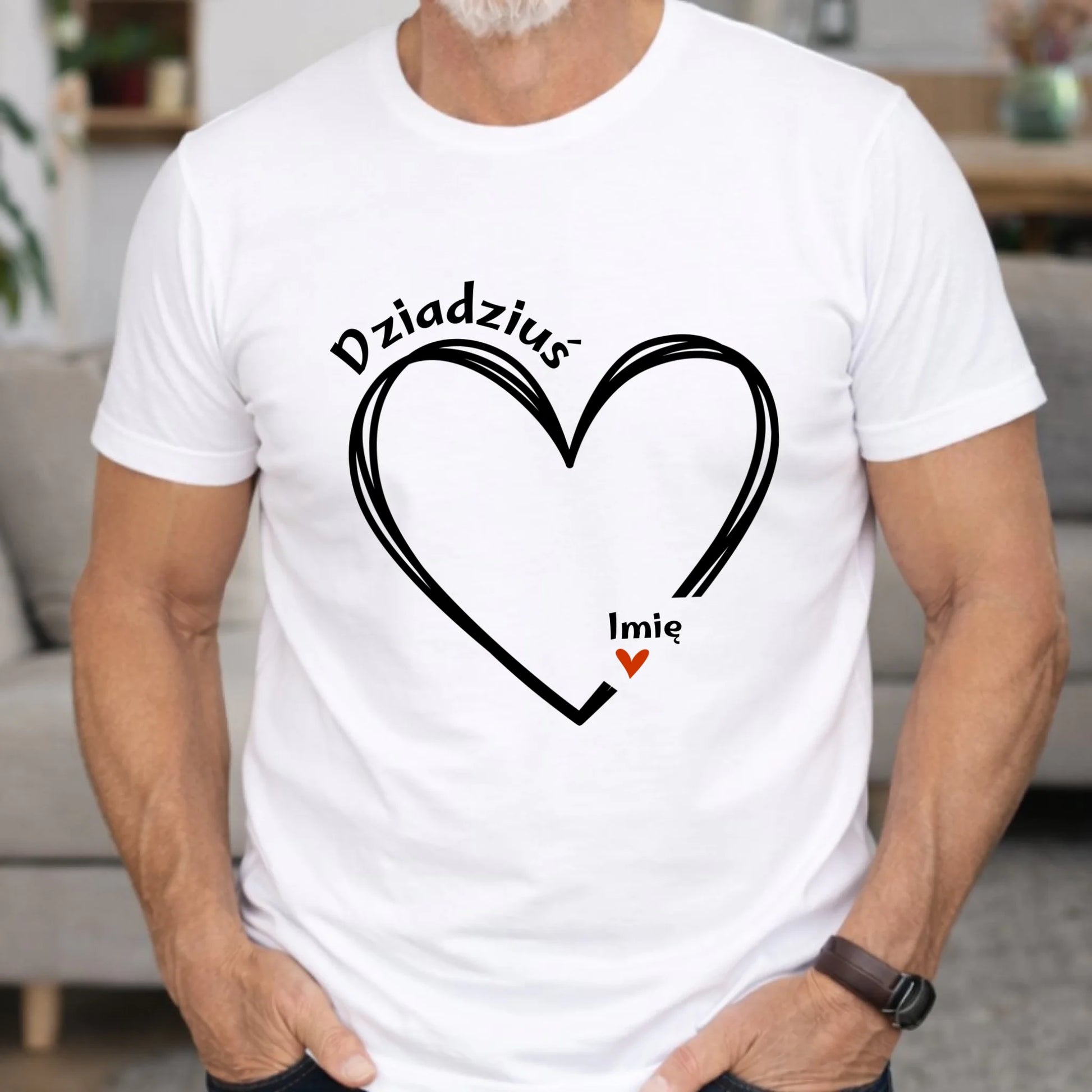 Koszulka dla dziadka - Serce z imionami wnuków 1-7 - personalizowana D26 - StoryCups.pl