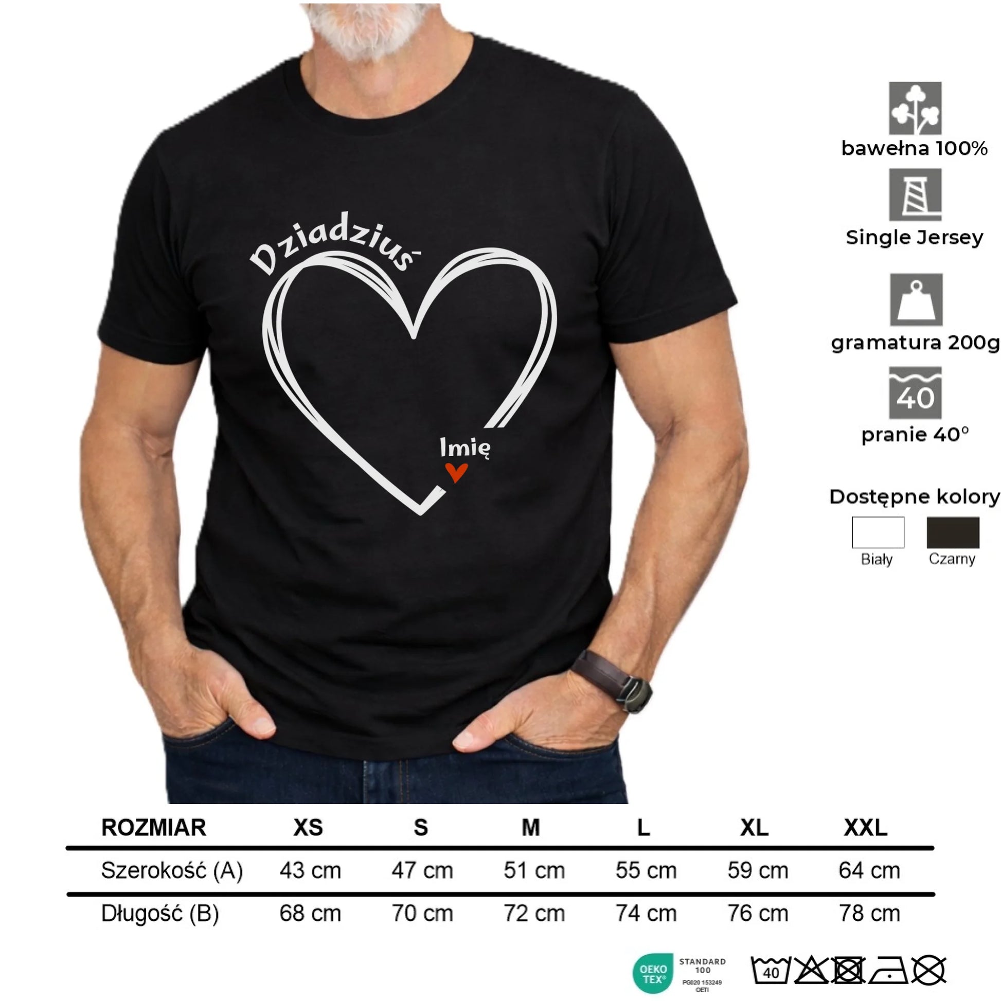 Koszulka dla dziadka - Serce z imionami wnuków 1-7 - personalizowana D26 - StoryCups.pl