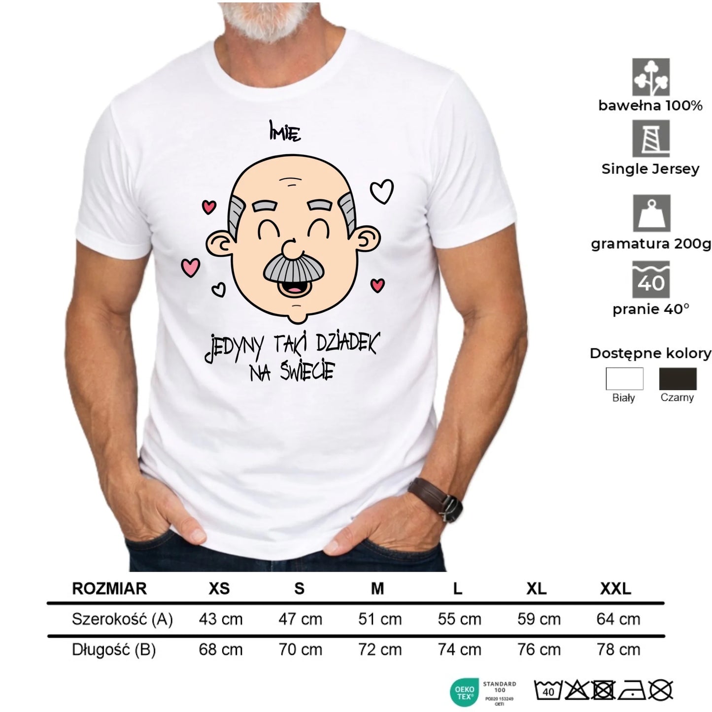 Koszulka dla dziadka - Jedyny taki dziadek na świecie - personalizowana D15 - StoryCups.pl