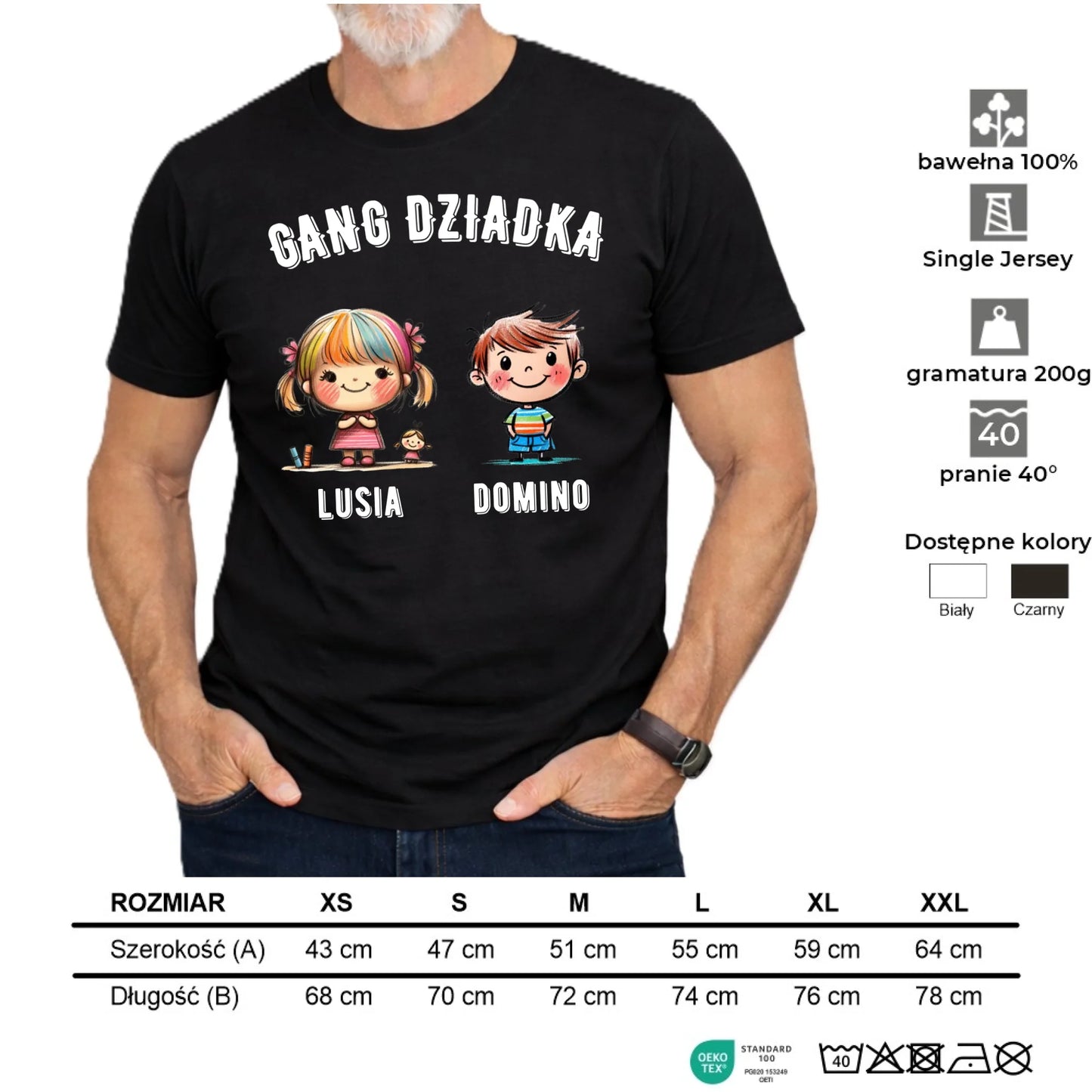 Koszulka dla dziadka - Gang Dziadka imiona wnuków 2-6 - personalizowana D18 - StoryCups.pl