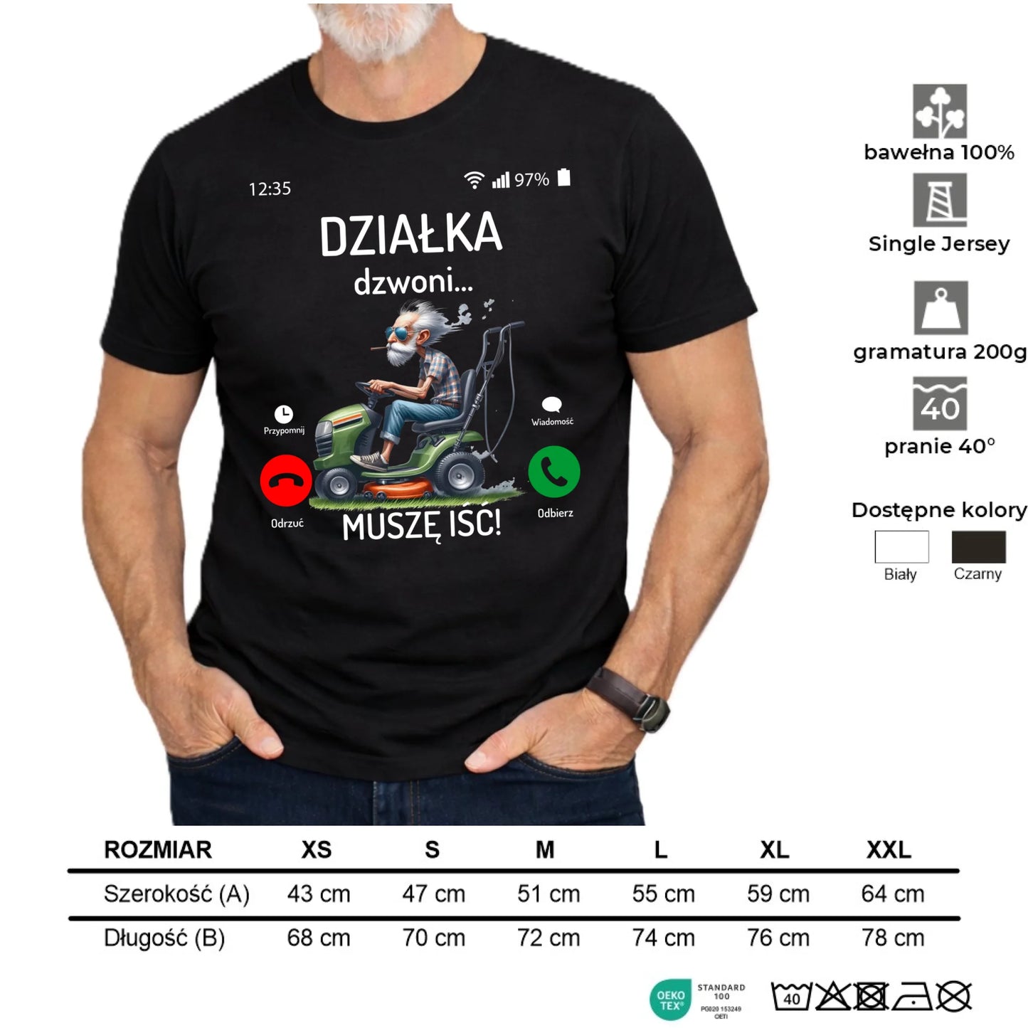 Koszulka dla dziadka - Działka dzwoni muszę iść D35 - StoryCups.pl