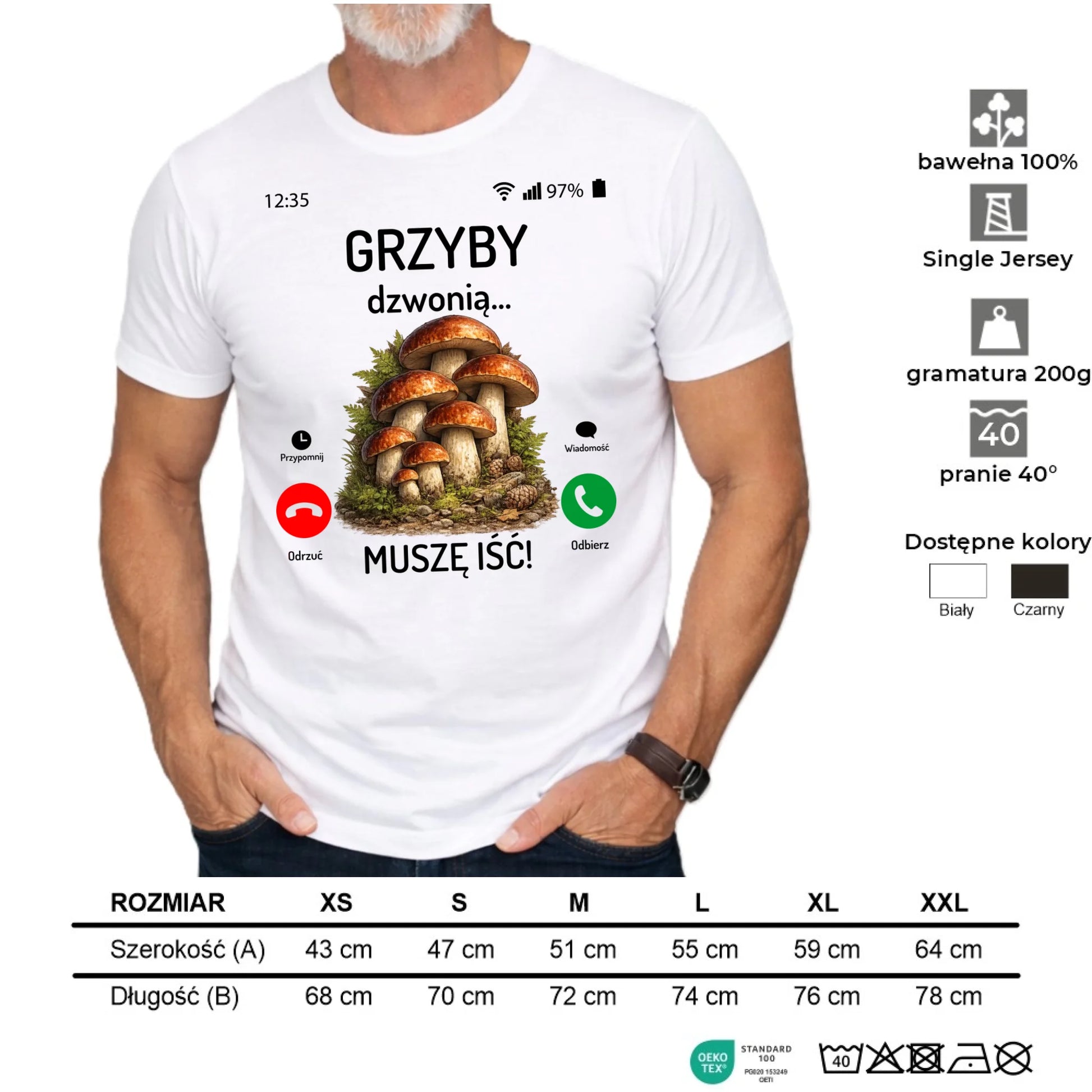 Koszulka dla dziadka grzybiarza - Grzyby dzwonią muszę iść D36 - StoryCups.pl