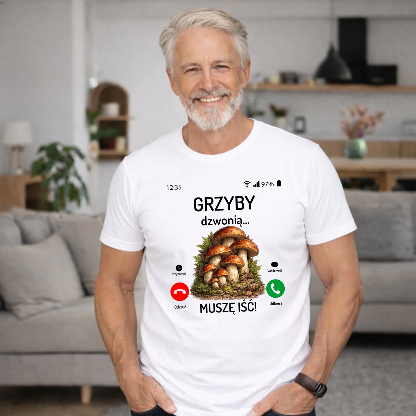 Koszulka dla dziadka grzybiarza - Grzyby dzwonią muszę iść D36 - StoryCups.pl