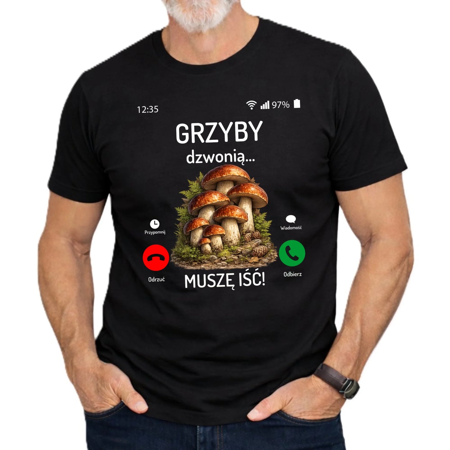 Koszulka dla dziadka grzybiarza - Grzyby dzwonią muszę iść D36 - StoryCups.pl