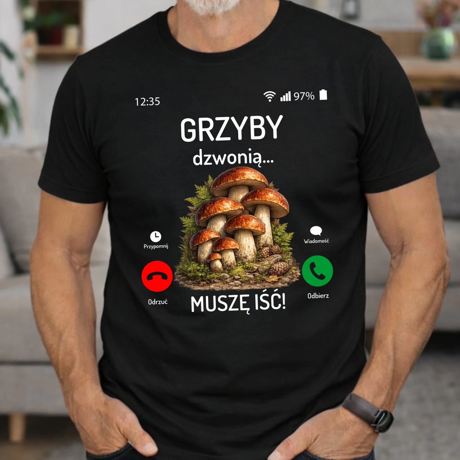 Koszulka dla dziadka grzybiarza - Grzyby dzwonią muszę iść D36 - StoryCups.pl