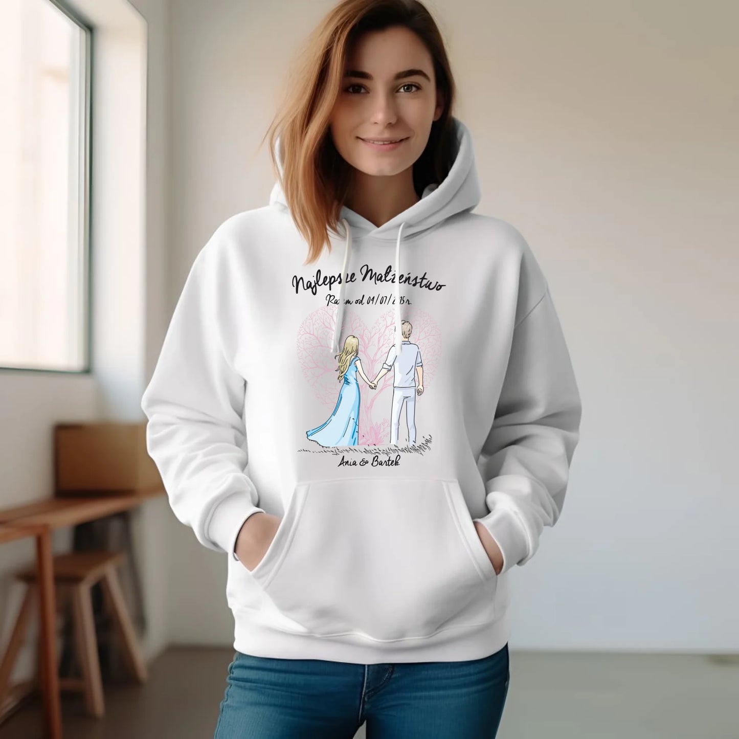 Bluza damska z kapturem dla żony - Najlepsze małżeństwo - personalizowana W03 - StoryCups.pl