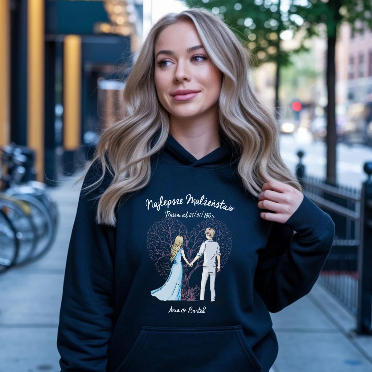 Bluza damska z kapturem dla żony - Najlepsze małżeństwo - personalizowana W03 - StoryCups.pl