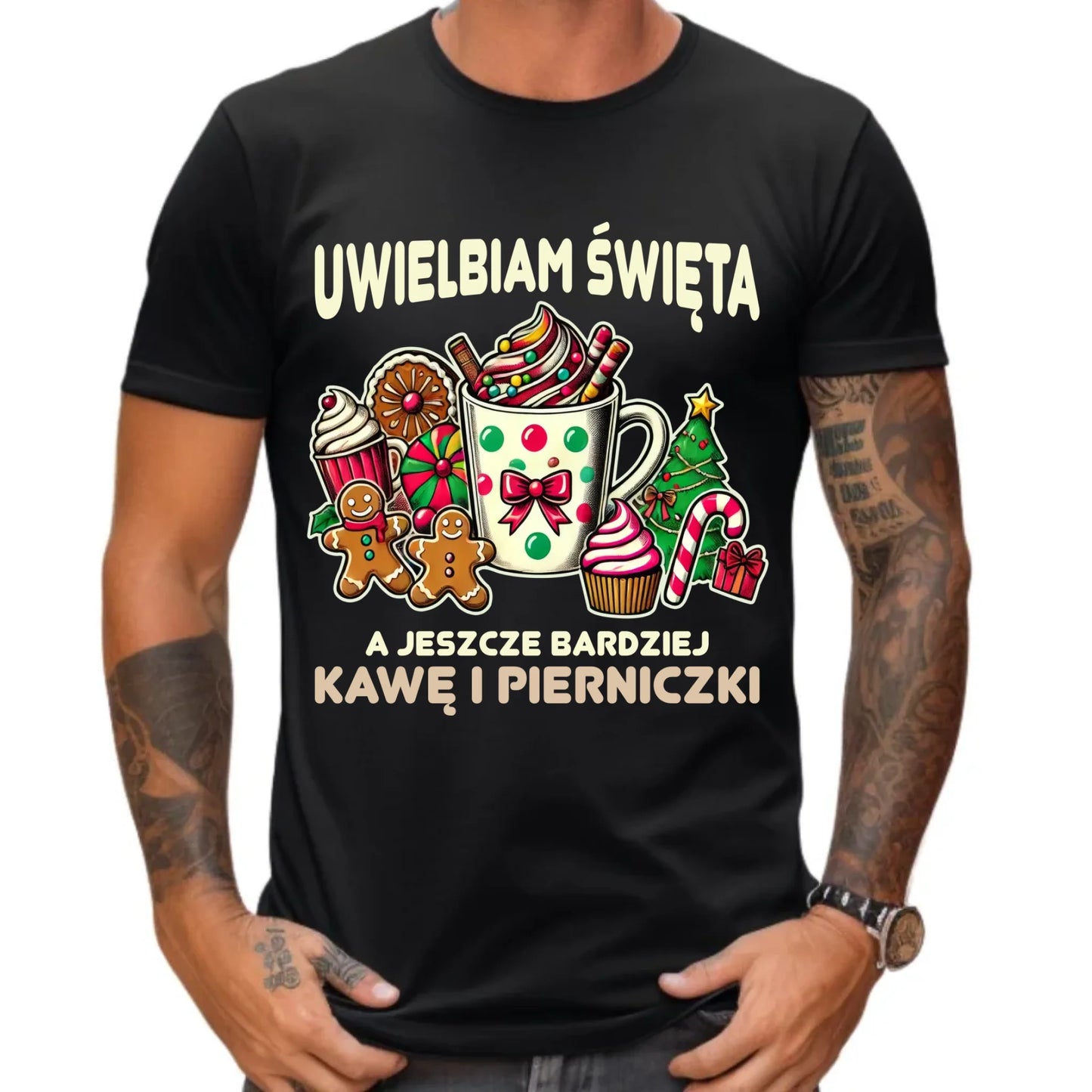 Koszulka męska świąteczna - Uwielbiam święta kawę i pierniczki BN47