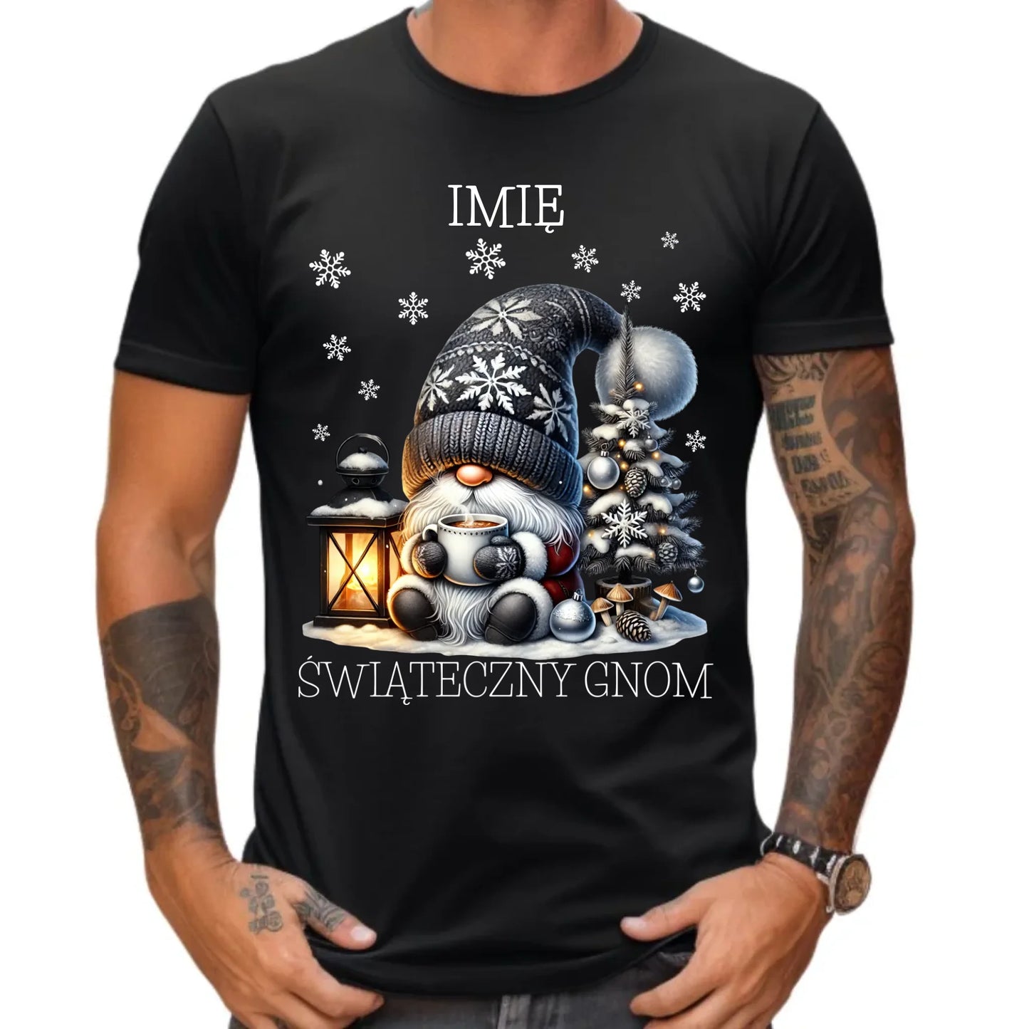 Koszulka męska świąteczna - Gnom z czekoladą - personalizowana BN41