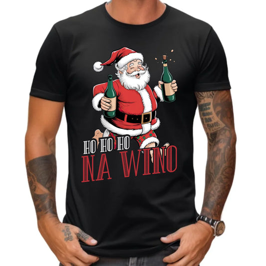 Koszulka męska świąteczna - Mikołaj Ho ho ho na wino BN61