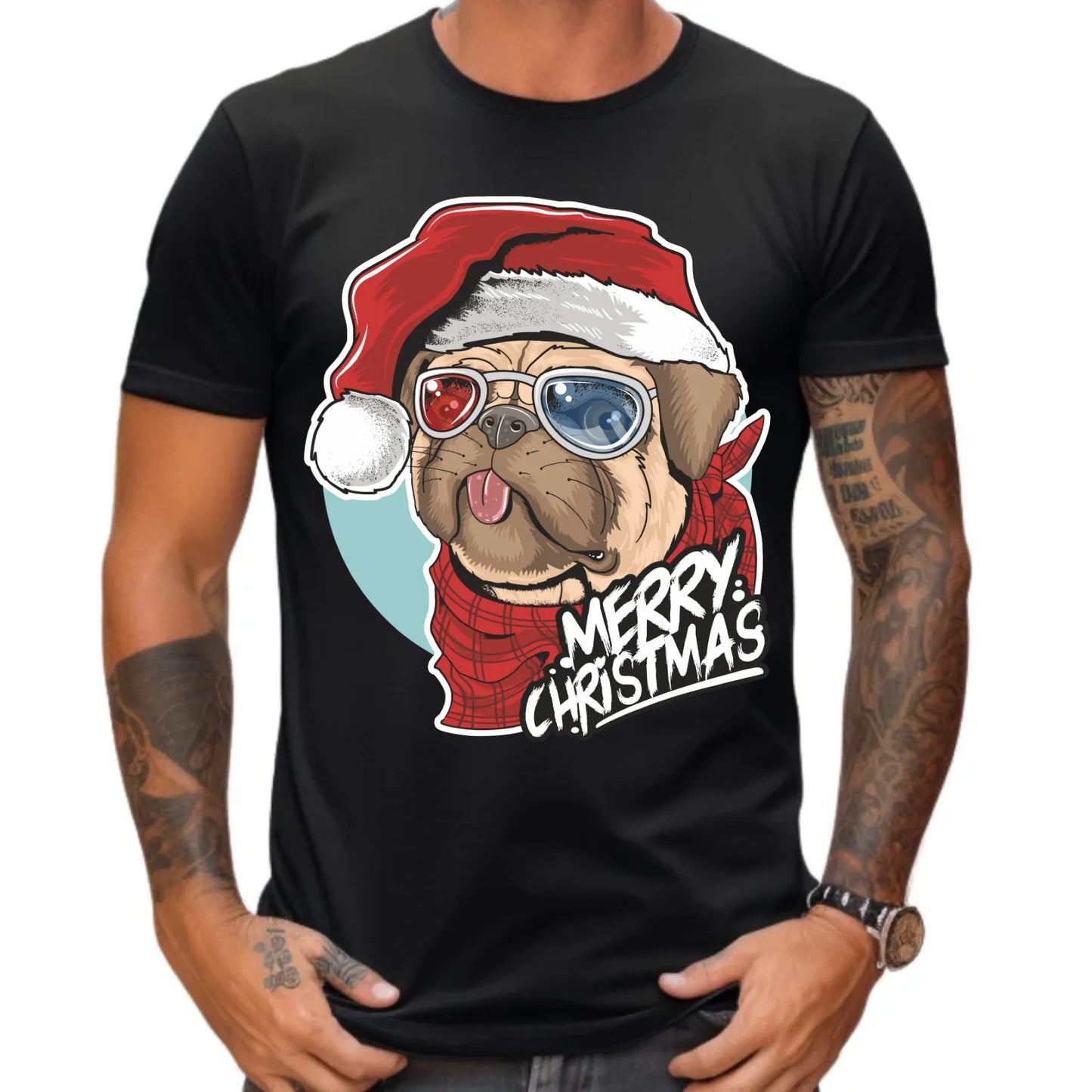 Koszulka męska świąteczna - Mops Merry Christmas BN62