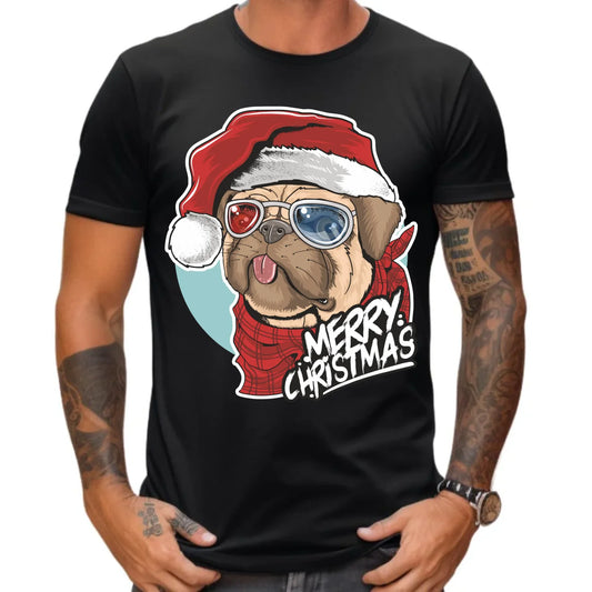 Koszulka męska świąteczna - Mops Merry Christmas BN62