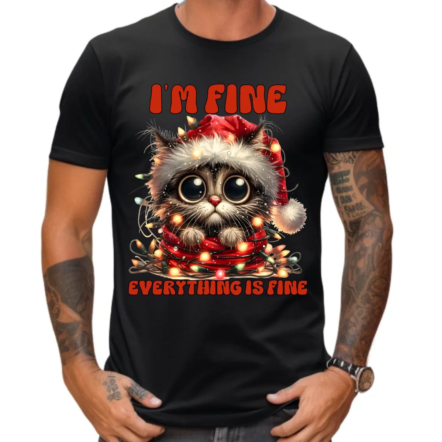 Koszulka męska świąteczna - Kotek I'm fine everything is fine BN67