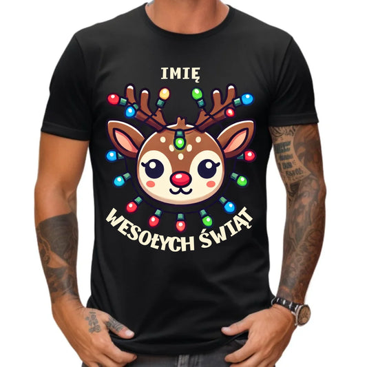 Koszulka męska świąteczna - Renifer Wesołych Świąt - personalizowana BN72