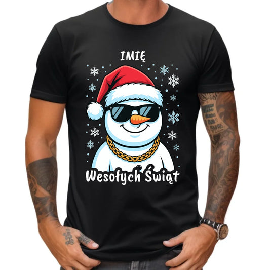 Koszulka męska świąteczna - Wesoły bałwan Wesołych Świąt - personalizowana BN82