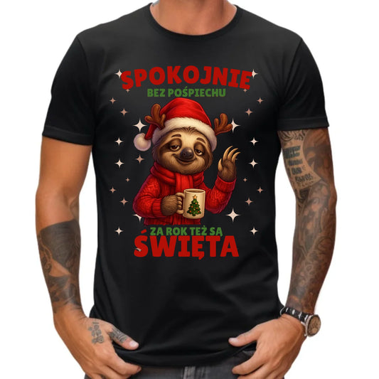 Koszulka męska świąteczna - Leniwiec Za rok też są święta BN92