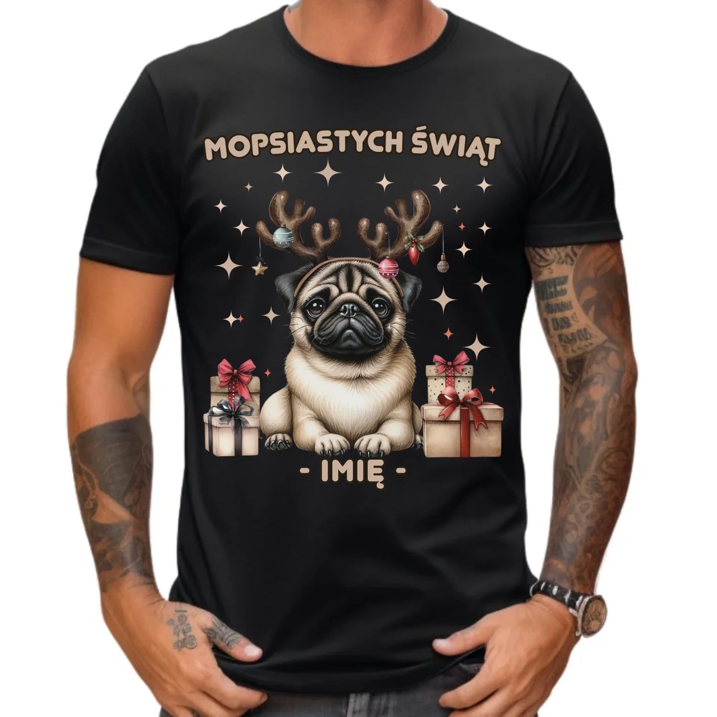 Koszulka męska świąteczna - Mops Mopsiastych świąt - personalizowana BN91