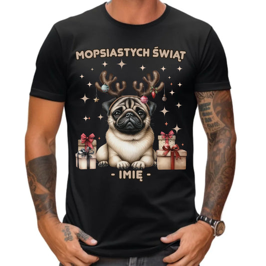 Koszulka męska świąteczna - Mops Mopsiastych świąt - personalizowana BN91