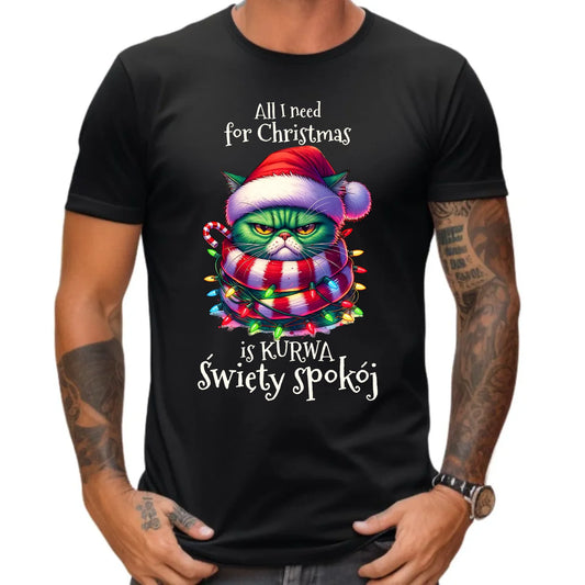 Koszulka męska świąteczna - All I need for Christmas is ku*wa święty spokój - bez cenzury BN101