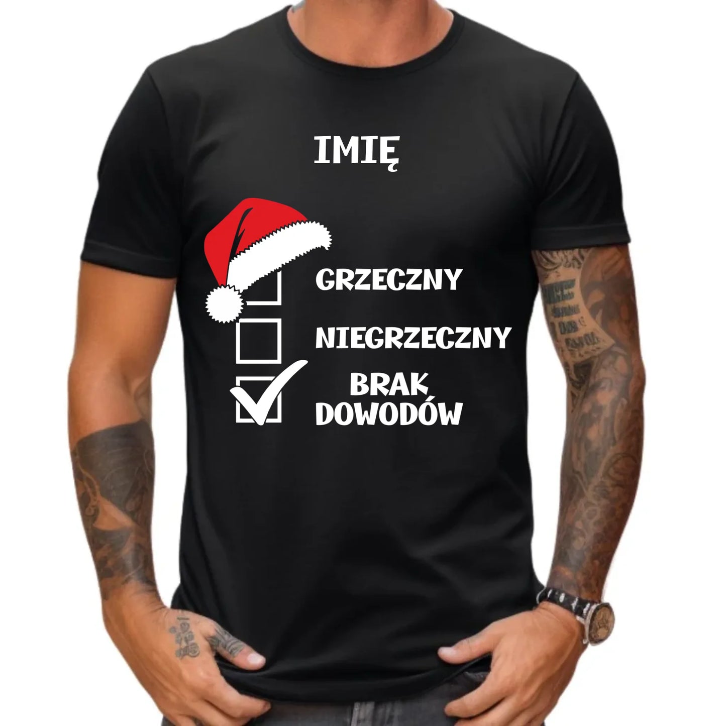 Koszulka męska świąteczna - Grzeczny niegrzeczny brak dowodów - personalizowana BN99