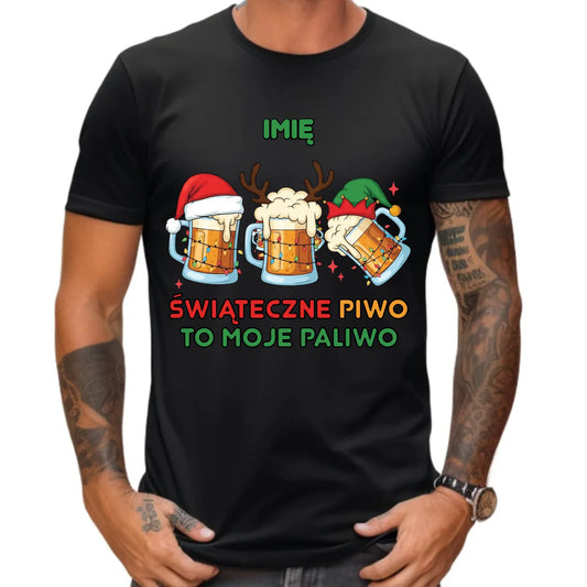 Koszulka męska świąteczna - Świąteczne piwo to moje paliwo - personalizowana BN119