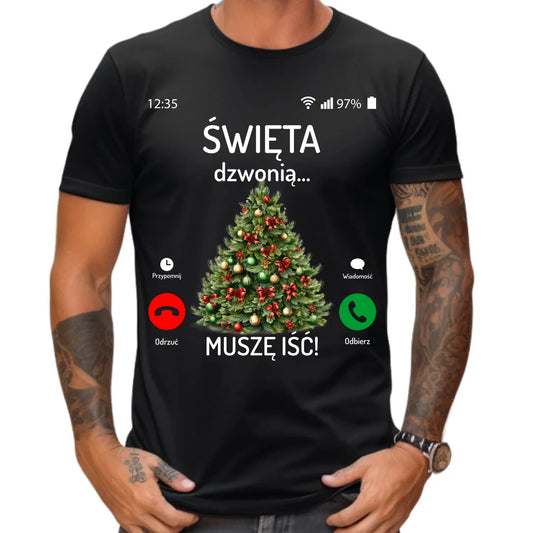 Koszulka męska świąteczna - Choinka Święta dzwonią muszę iść BN124