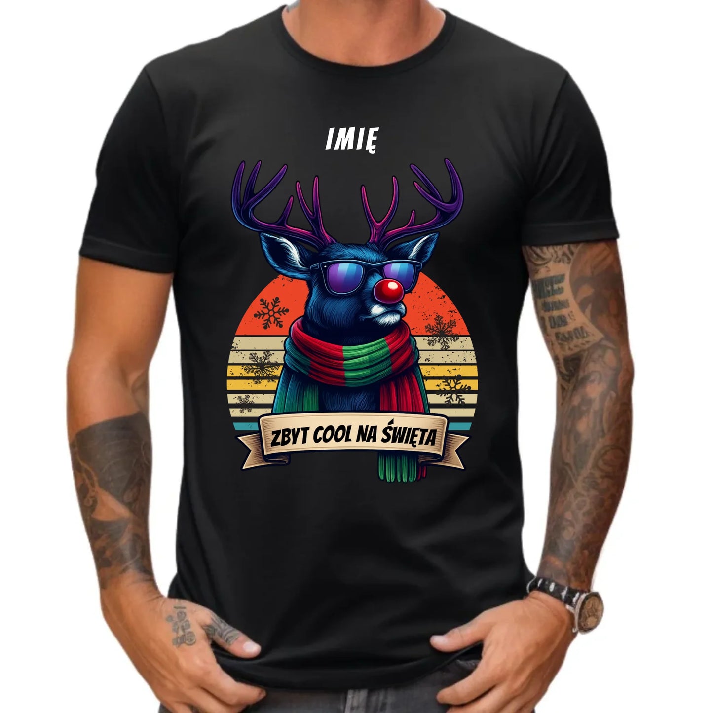 Koszulka męska świąteczna z reniferem - Zbyt cool na święta - personalizowana BN128
