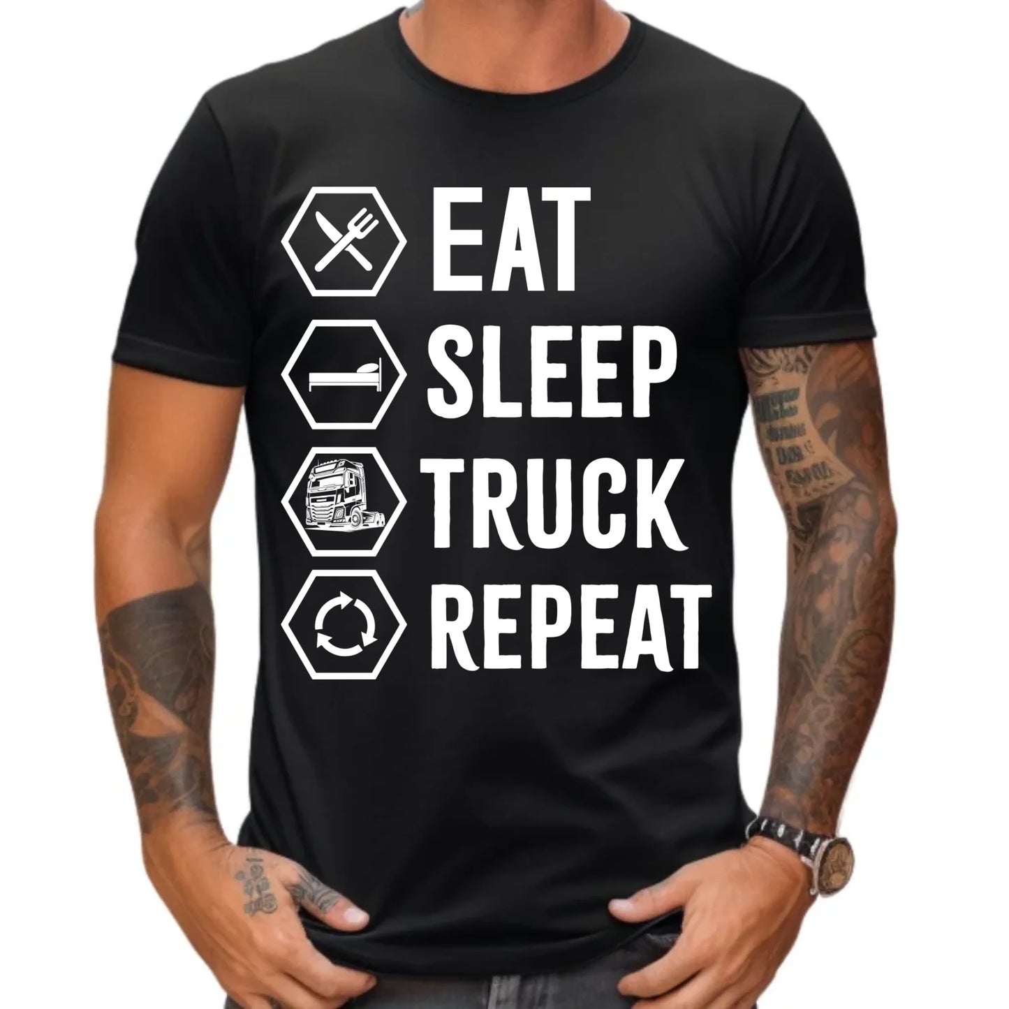 Koszulka męska dla kierowcy ciężarówki - Eat Sleep Truck Repeat ZKT05