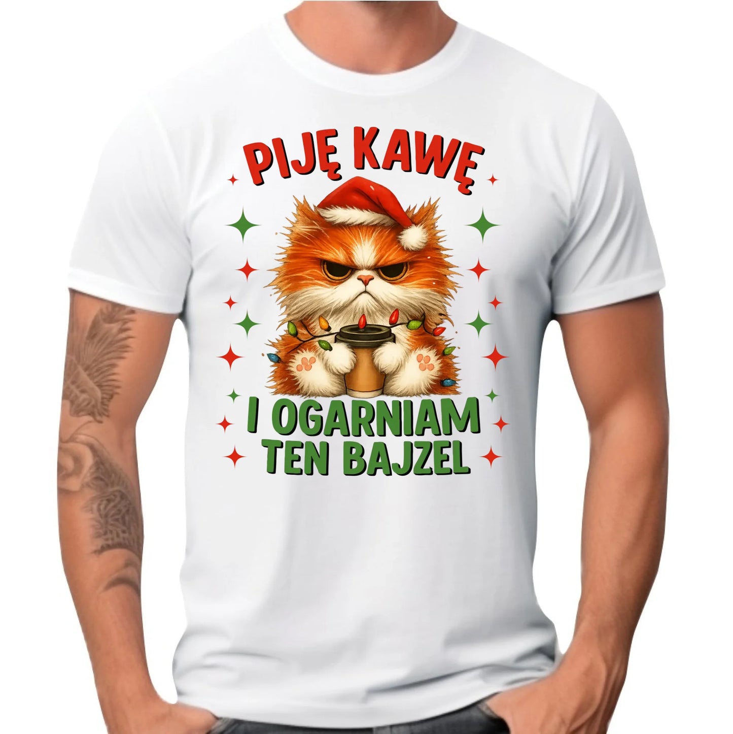 Koszulka męska świąteczna - Kot Piję kawę i ogarniam ten bajzel BN39