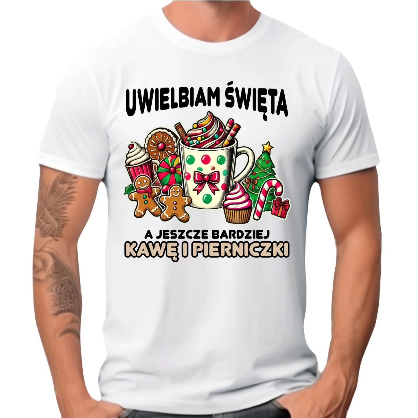 Koszulka męska świąteczna - Uwielbiam święta kawę i pierniczki BN47